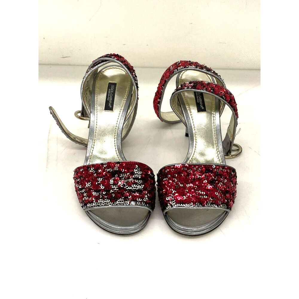 Dolce & Gabbana Women's Red/White Sequined Ankle Strap Heels Size 7.5 (EU 38.5)